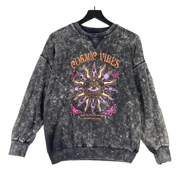 Cosmic Vibes Pullover Women's M Gray Sweater Shirt Casual Fashion Trendy Stylish - Picture 1 of 9